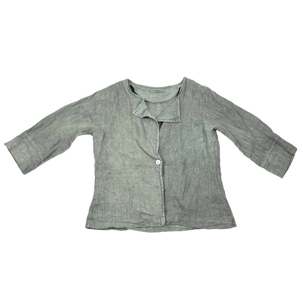 Viola Borghi‎ Linen One Button Blazer Jacket Womens Sz M Sage Green 3/4 Sleeve